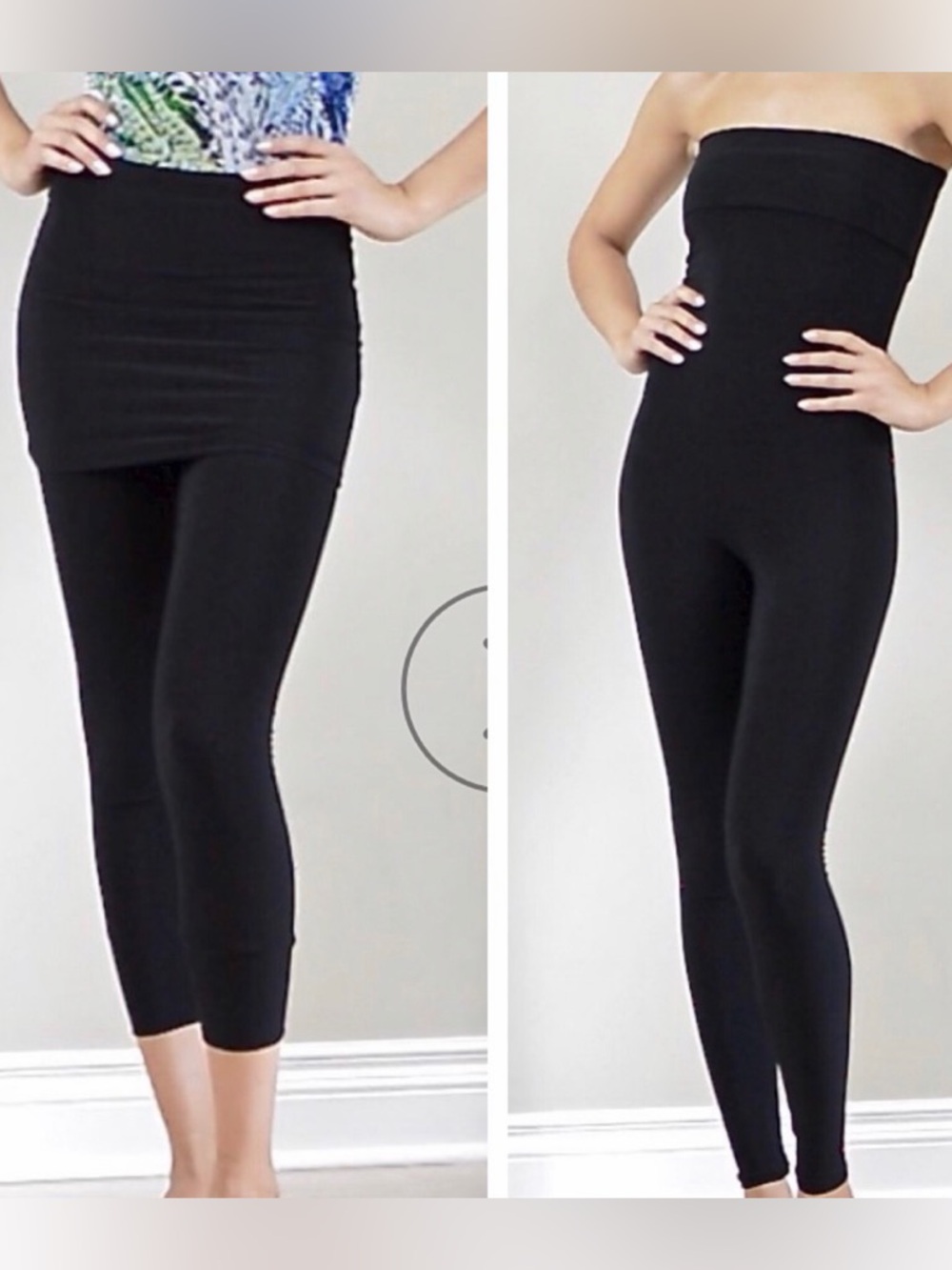 Diane Kroe Travel Tights. Black High-Waist Shaping Leggings with Foldover Panel.
